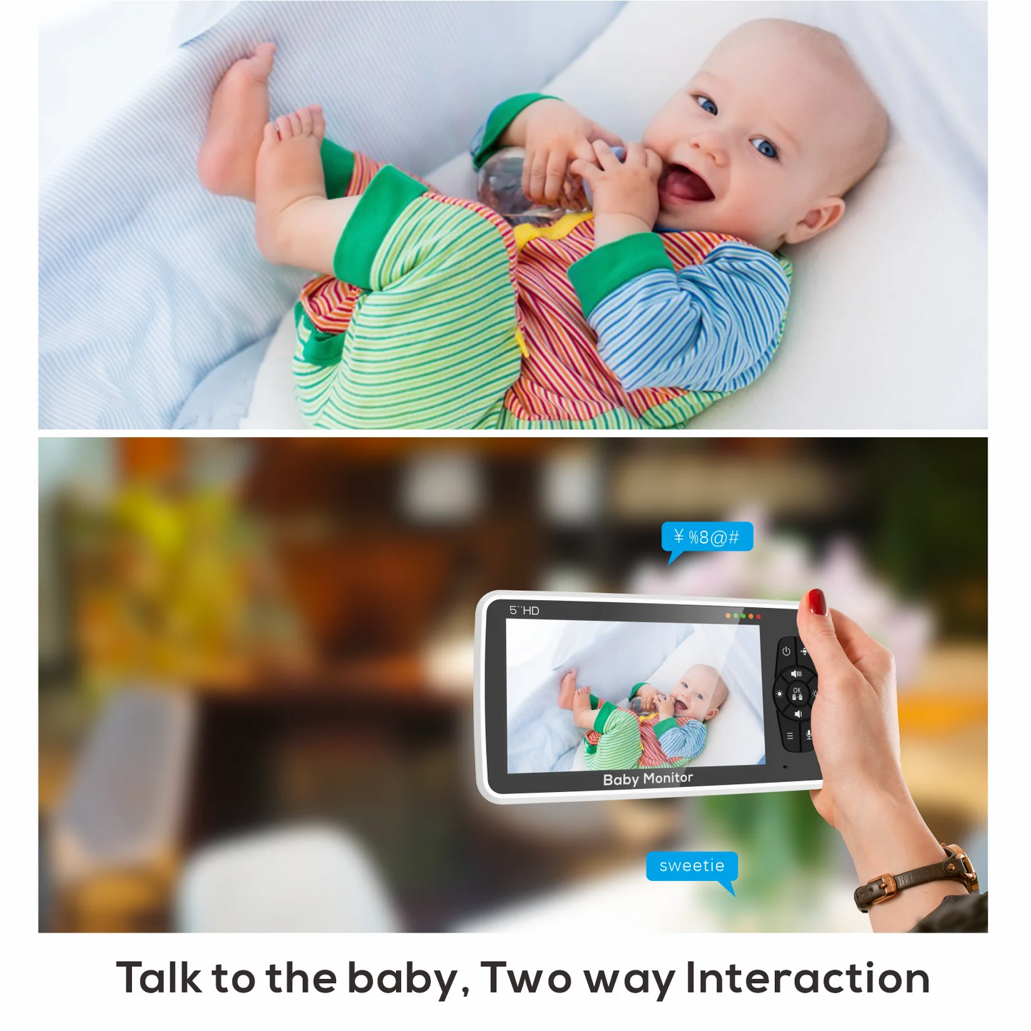 Babyphone Vidéo 5 Pouces - Batterie 22H Zoom 4X Portée 300m Sans Fil