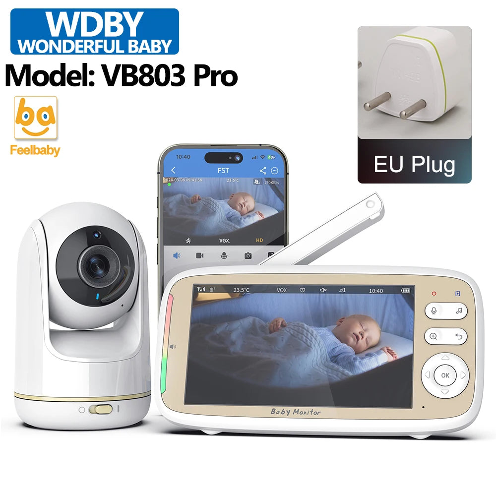 Babyphone Vidéo 5 Pouces PTZ WiFi - Double Contrôle App et Écran Zoom 3X