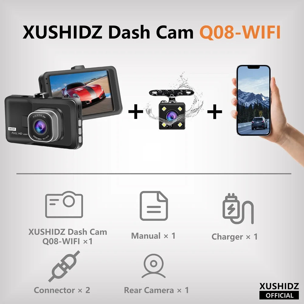 Pack dashcam 1080P kit câblage parking câbles accessoires
