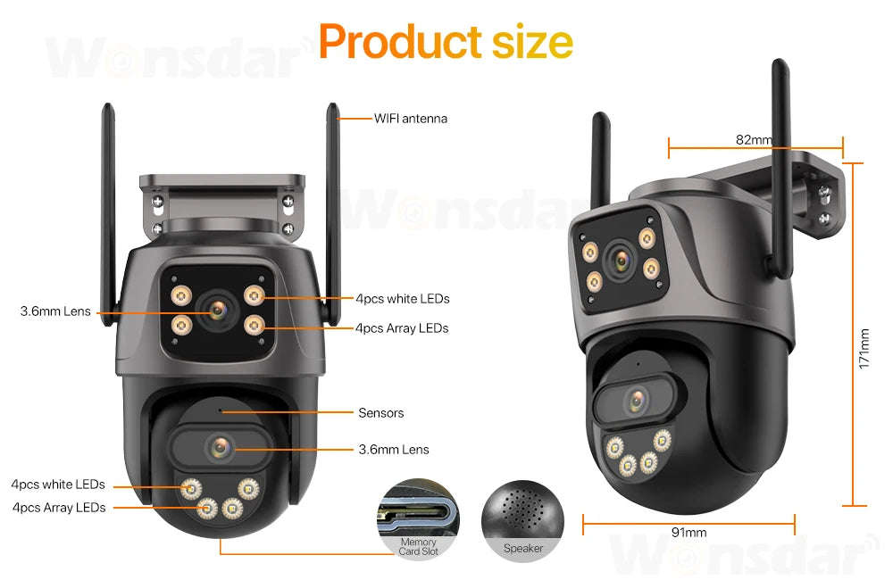 Caméra IP WIFI à trois écrans pour l'extérieur, 4K, double objectif, PTZ, détection humaine Ai, étanche IP66, vidéosurveillance, sécurité, iCsee