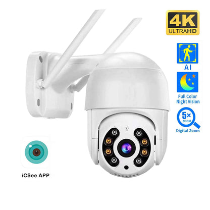 Caméra Extérieure PTZ WiFi iCsee 8MP 4K - IA Suivi Auto, Vision Nocturne Couleur, H.265, IP66