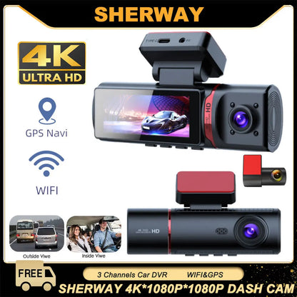 Dashcam 4K 3 canaux GPS avant arrière intérieur taxi VTC
