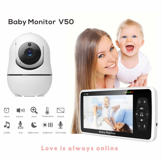 Babyphone Vidéo 2 Caméras - Écran 5 Pouces Vision Nocturne Zoom 4X
