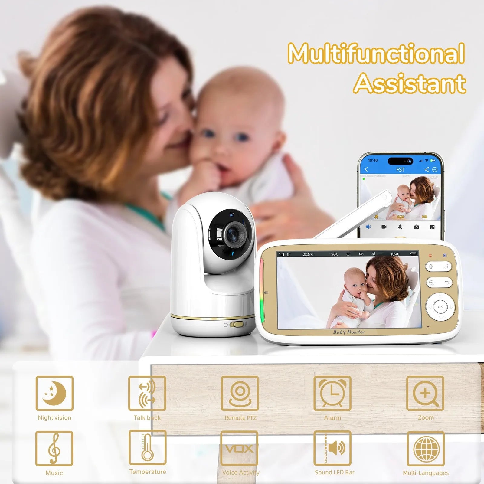 Pack moniteur bébé PTZ WiFi caméra zoom accessoires