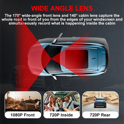 Infographie mini dashcam 1080P WiFi trois caméras vision nocturne
