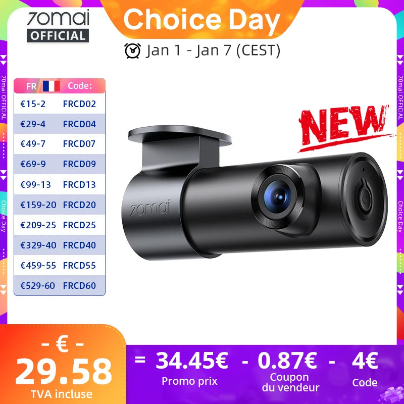 70mai M310 Plus dashcam 2K commande vocale angle 143 FOV
