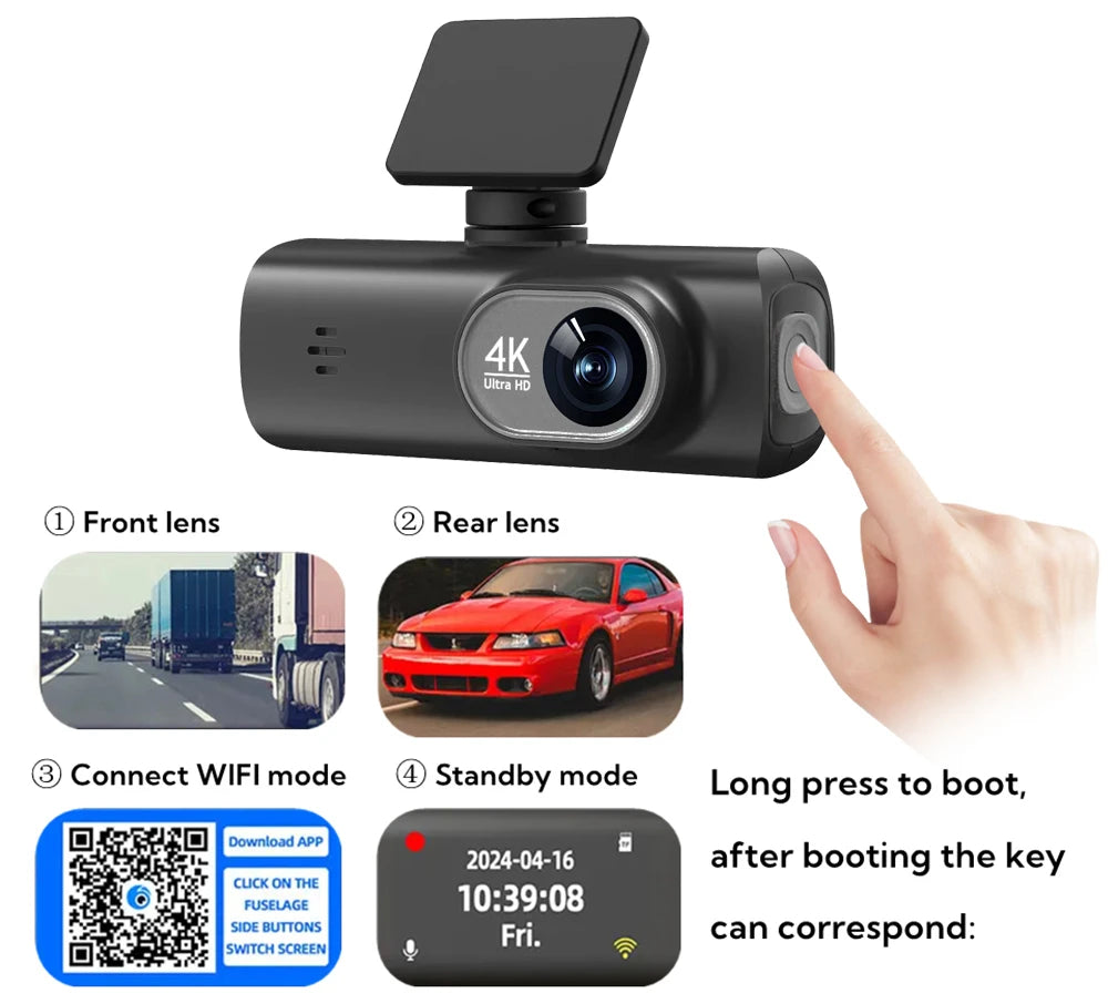 Dashcam 4K caméra avant 1080P caméra arrière installation
