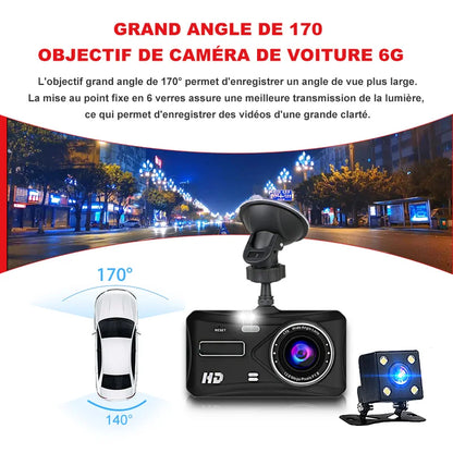 Infographie dashcam 1080P WiFi double caméra vision nocturne
