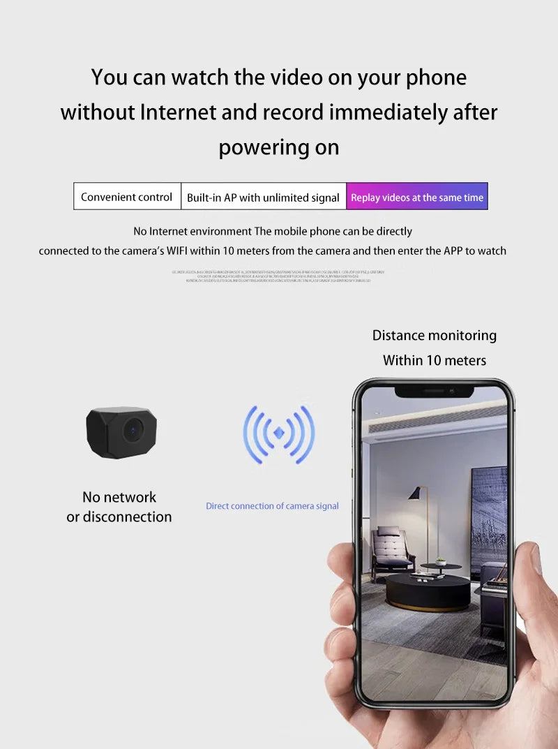 Mini caméra de sécurité WiFi 4K HD, surveillance intérieure intelligente pour la maison, avec application de surveillance à distance, design léger et portable