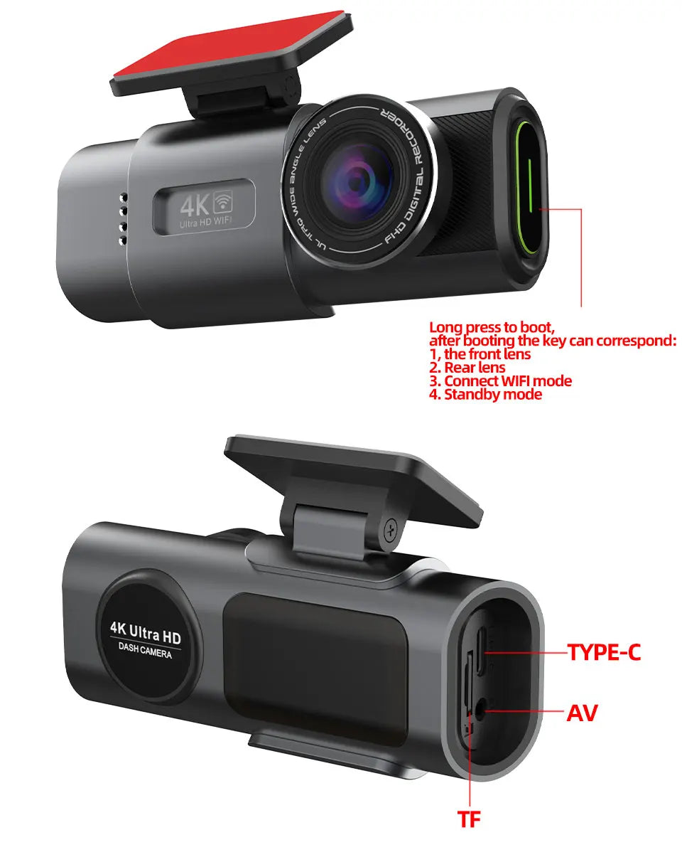 Pack dashcam 4K UHD WiFi support câbles accessoires
