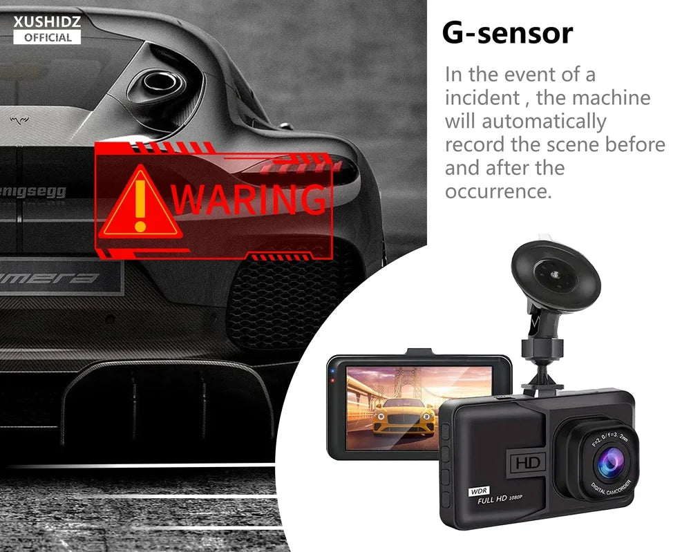 Dashcam 1080P parking 24 heures capteur G 3 axes
