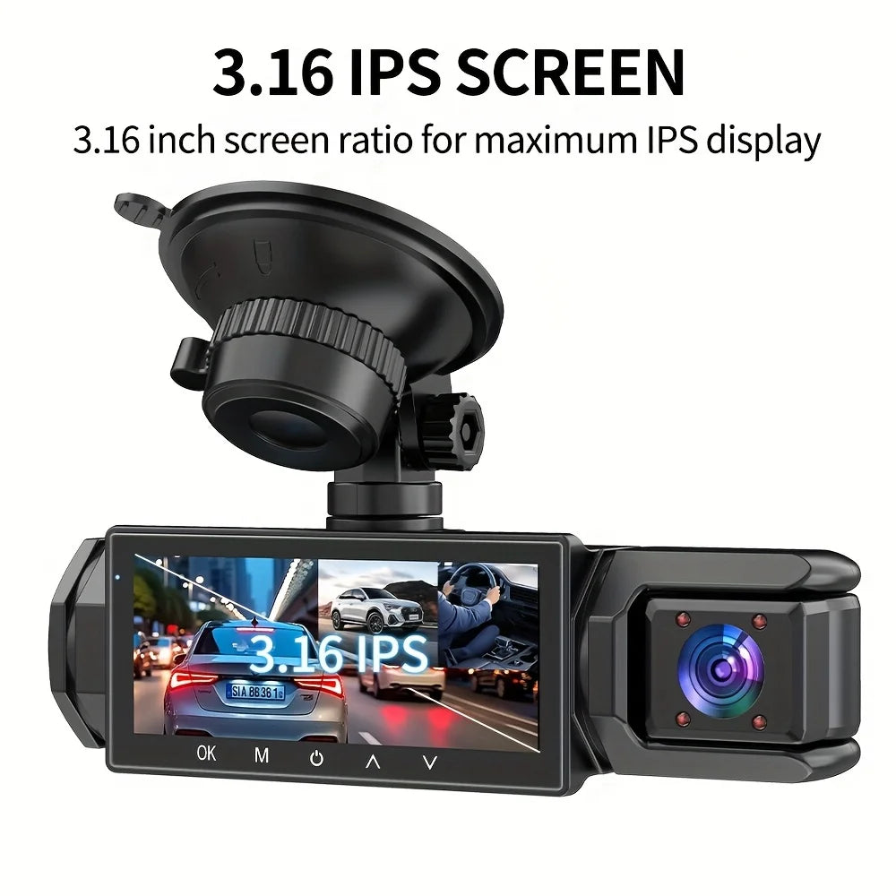 Dashcam 3 Canaux 1080P - Avant/Arrière/Intérieur