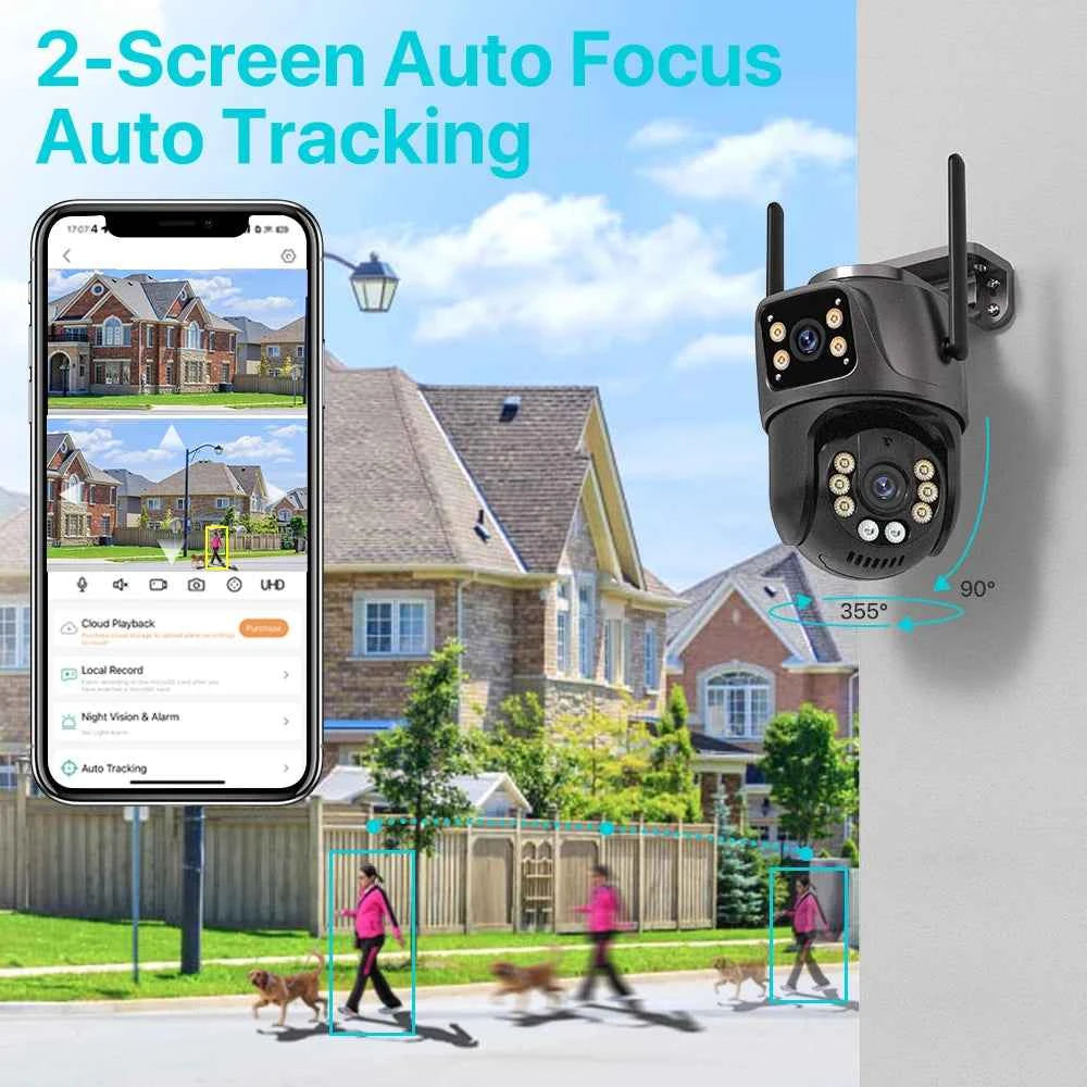 Caméra Extérieure PTZ WiFi 8MP iCSee - Double Objectif 4K, IA Suivi Auto, Audio, IP66