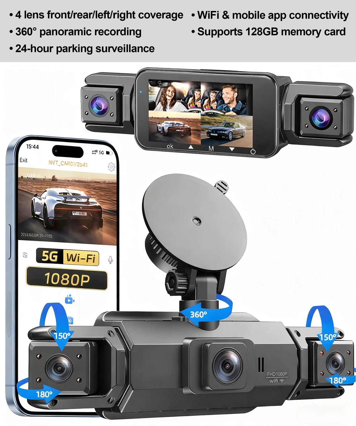 Dashcam 360° 4 Canaux - WiFi Parking 24H
