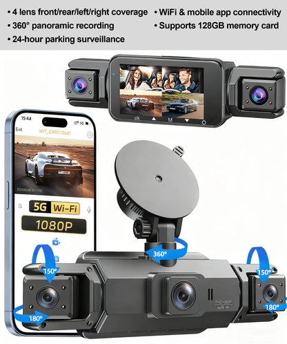 Dashcam 360° 4 Canaux - WiFi Parking 24H