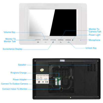Caméra extérieure IR-CUT, sonnette vidéo filaire de 7 pouces, moniteur intérieur, interphone visuel, Audio bidirectionnel, déverrouillage à distance, visiophone