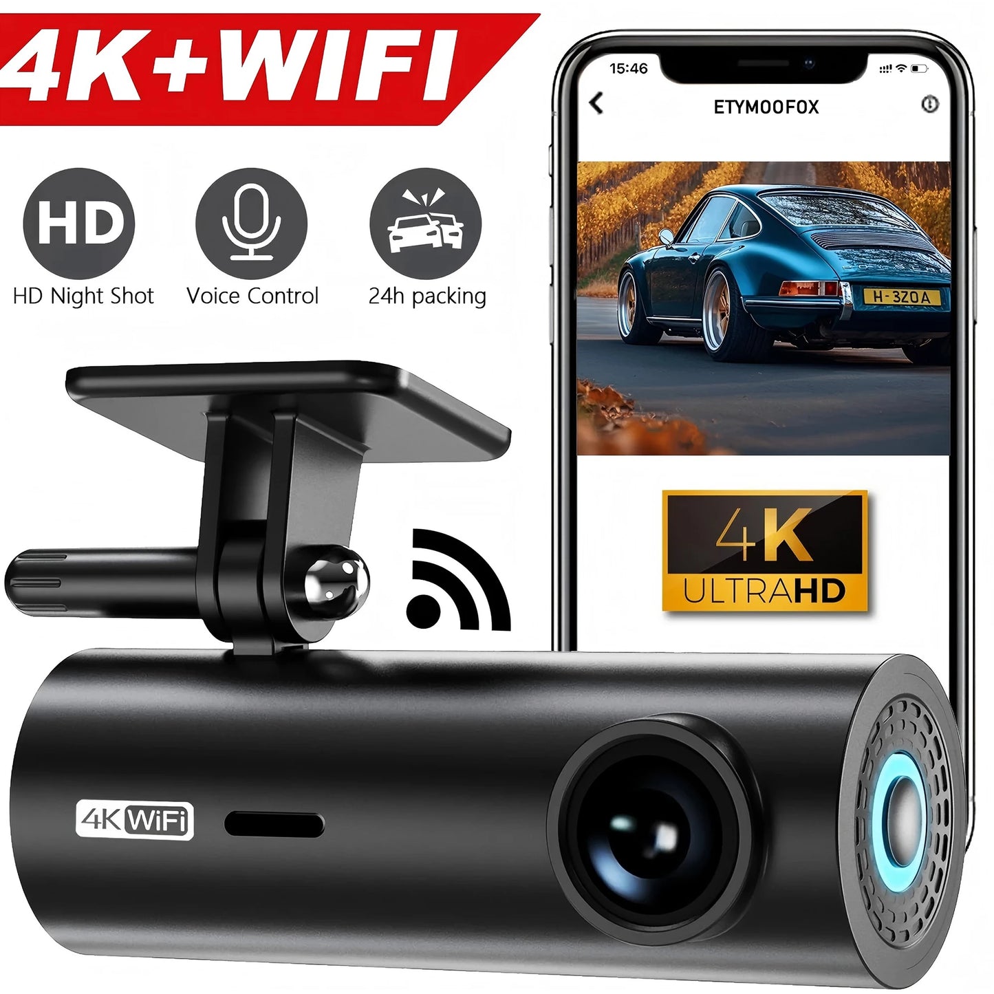 Mini dashcam 4K compacte discrète WiFi parking 24 heures
