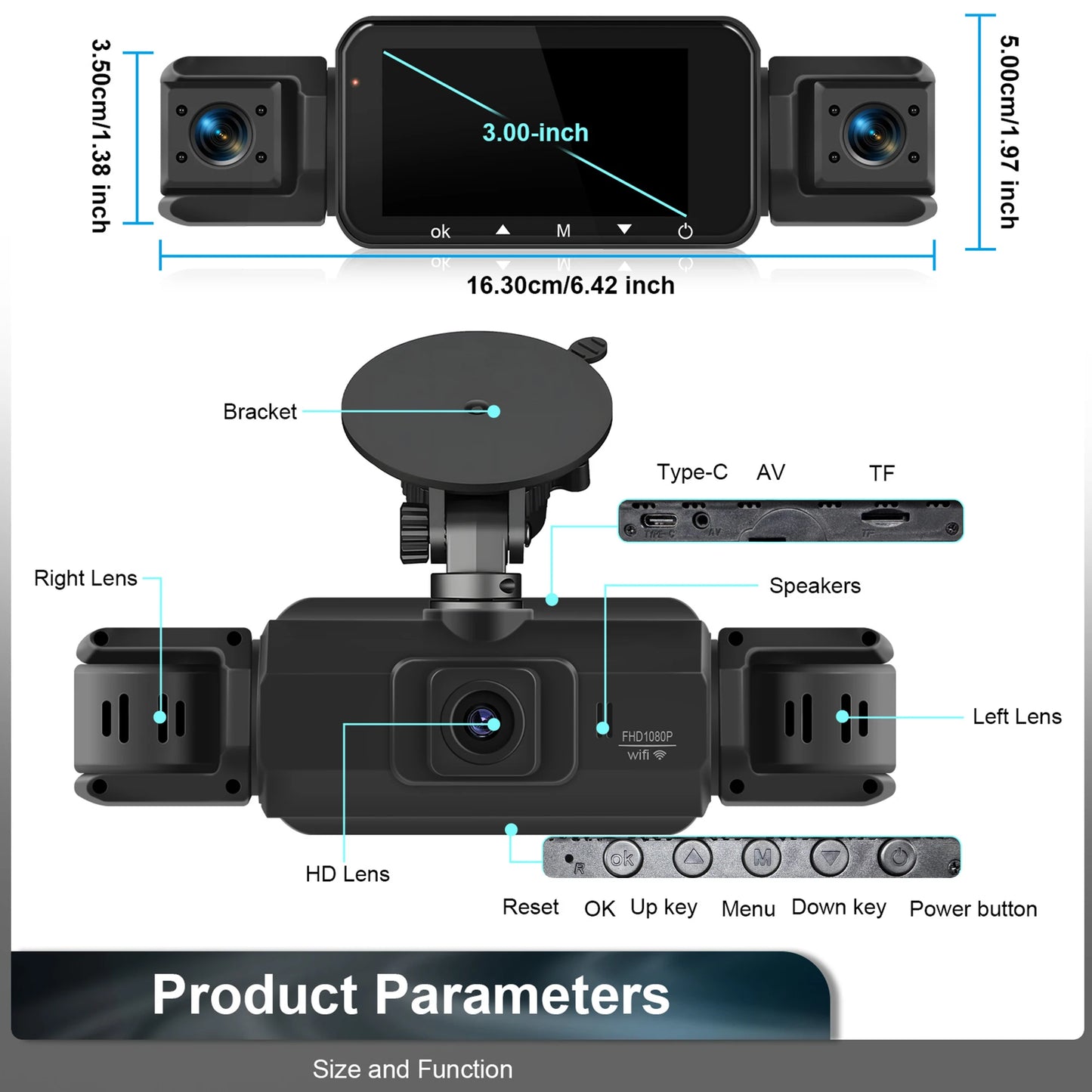 Dashcam 4 Canaux WiFi 1080P - Kit Câblage