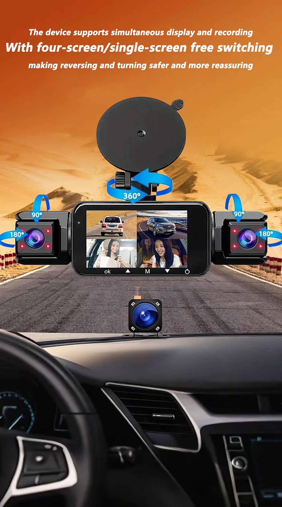 Pack dashcam 360 quatre caméras câbles kit câblage complet
