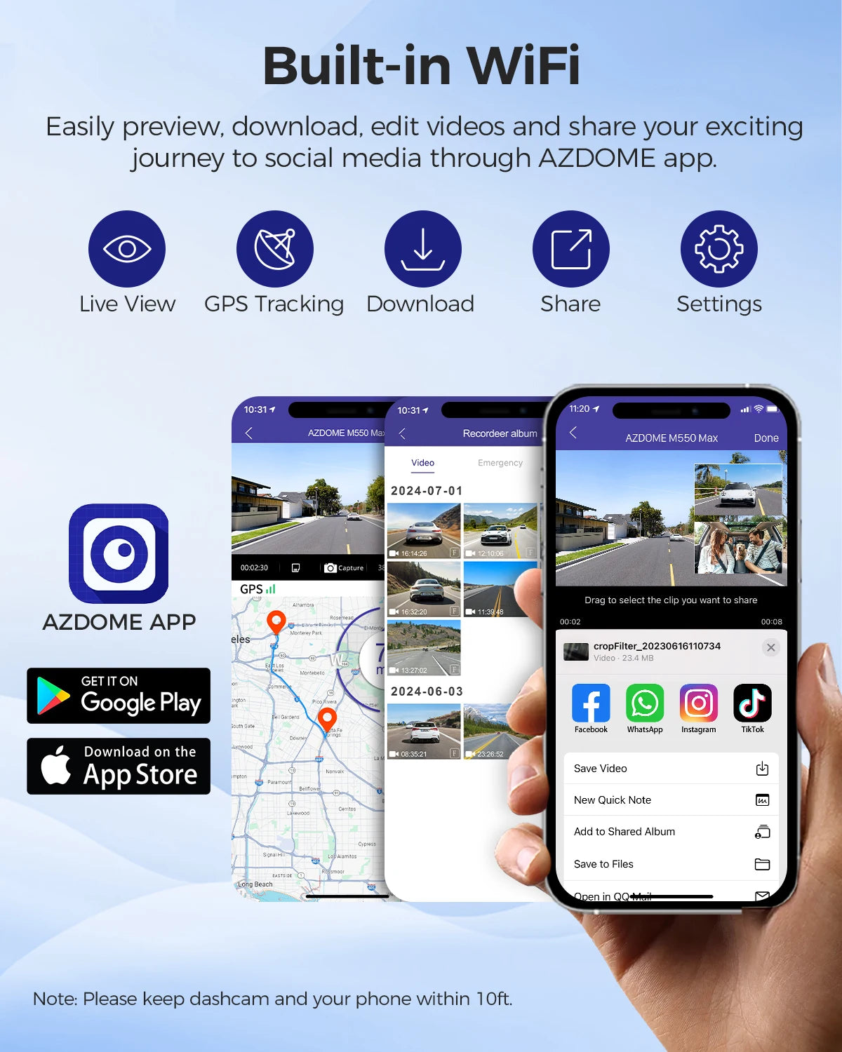 AZDOME M550 Max angle ultra-large 150 degrés couverture maximale
