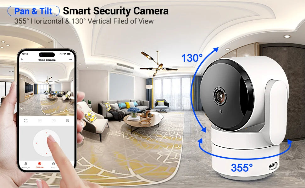 AMOROM 2K caméra intérieure 5/2.4G Wi-Fi maison Vision nocturne caméra de sécurité caméra rotative à 360 degrés AI détection de mouvement caméra IP