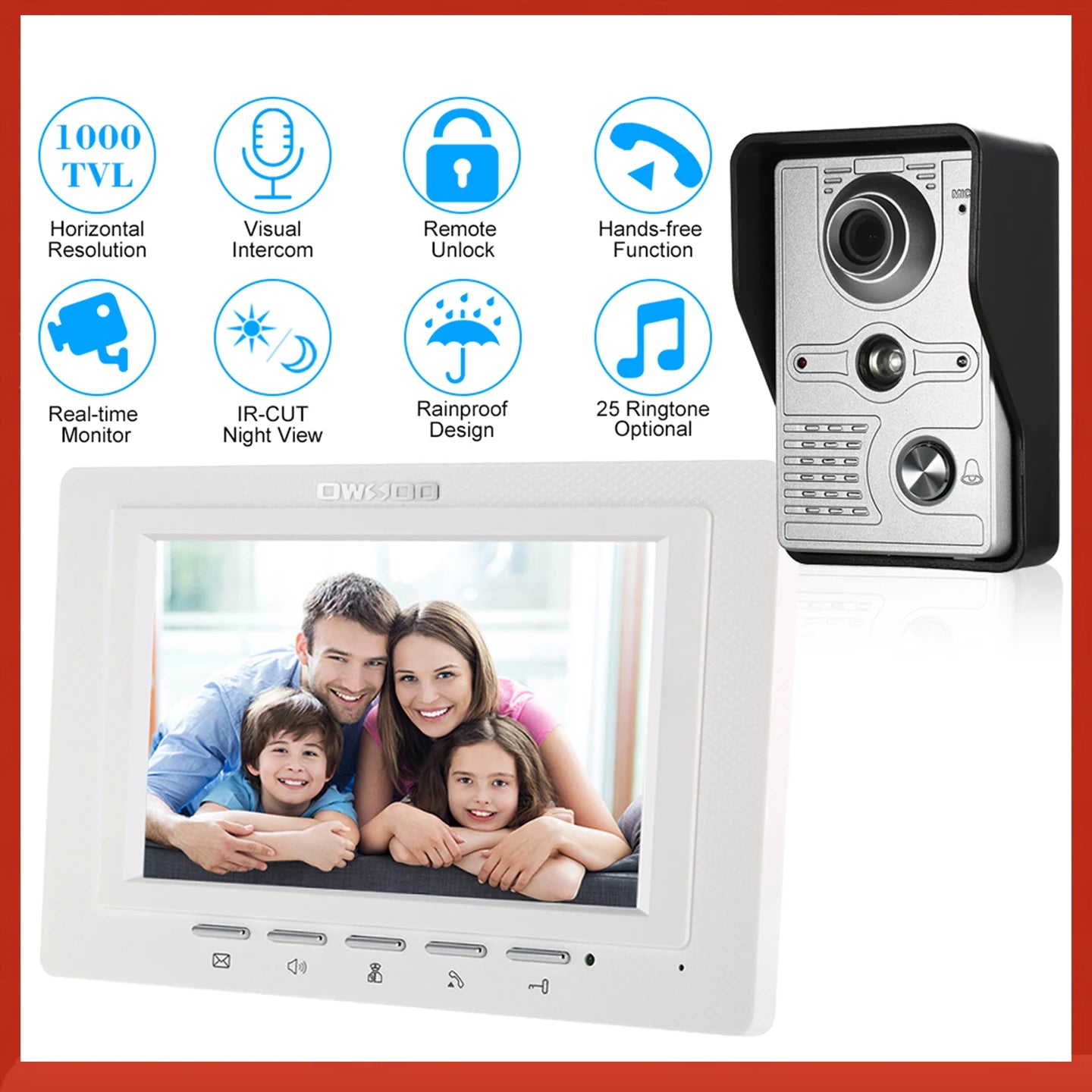 Caméra extérieure IR-CUT, sonnette vidéo filaire de 7 pouces, moniteur intérieur, interphone visuel, Audio bidirectionnel, déverrouillage à distance, visiophone