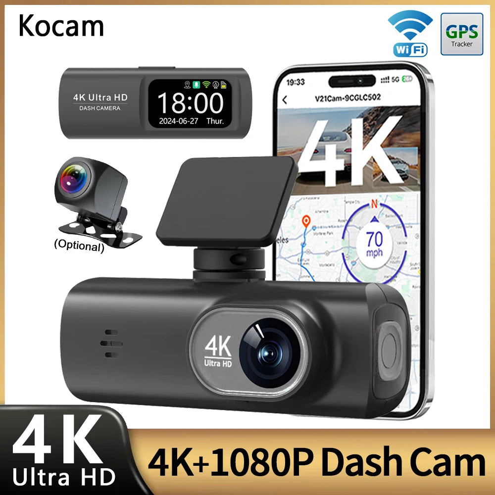 Dashcam 4K double objectif avant arrière avec GPS WiFi