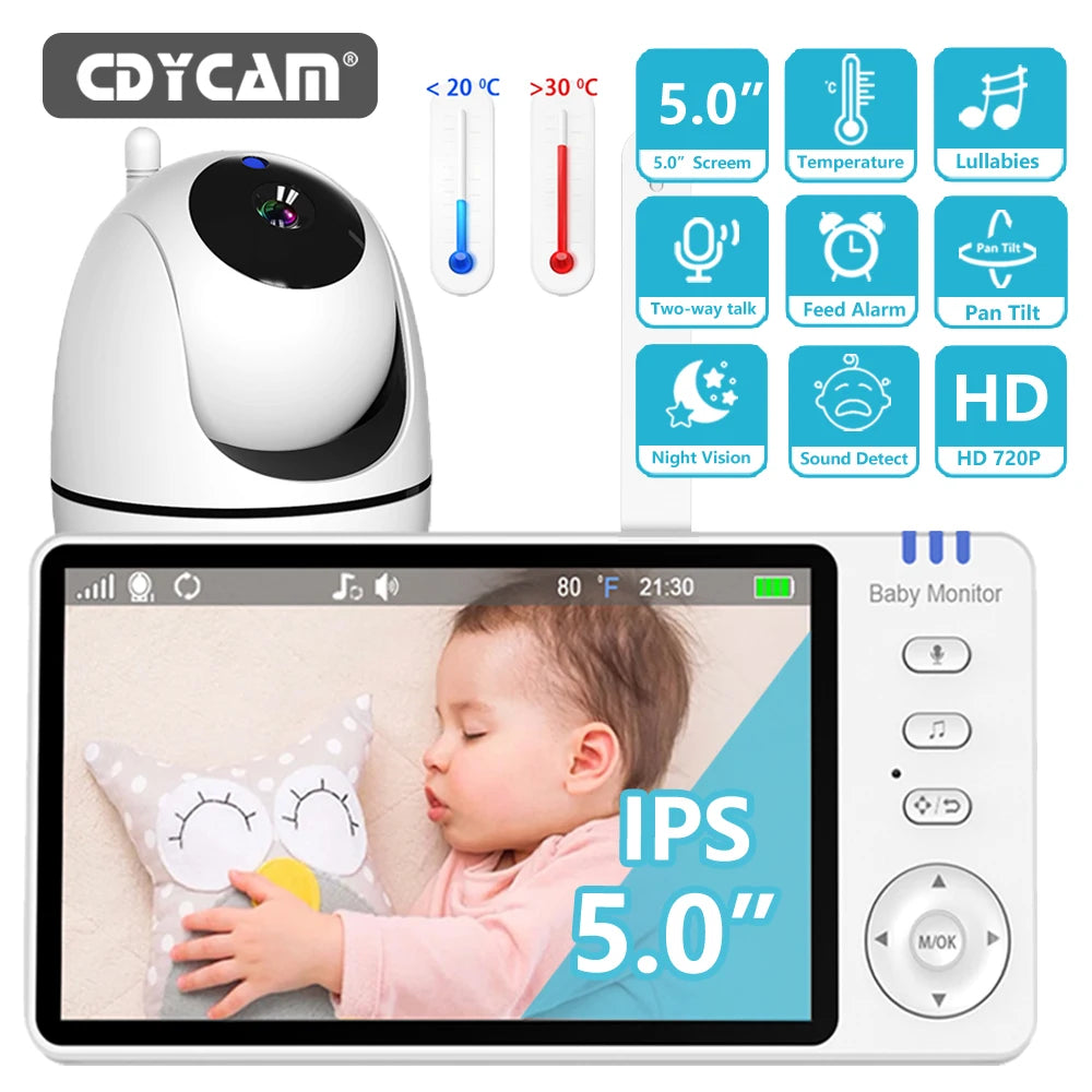 Moniteur bébé 5 pouces caméra panoramique inclinable
