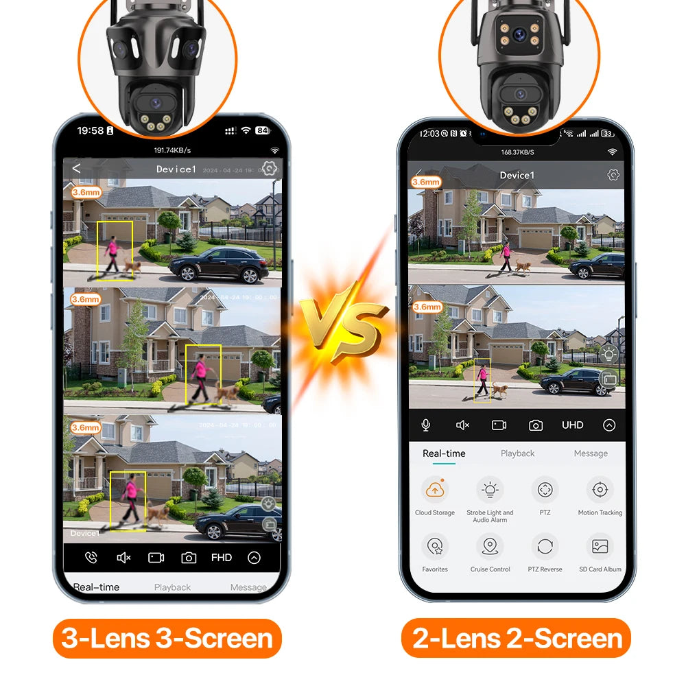 Caméra IP WIFI à trois écrans pour l'extérieur, 4K, double objectif, PTZ, détection humaine Ai, étanche IP66, vidéosurveillance, sécurité, iCsee