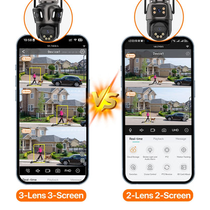 Caméra IP WIFI à trois écrans pour l'extérieur, 4K, double objectif, PTZ, détection humaine Ai, étanche IP66, vidéosurveillance, sécurité, iCsee