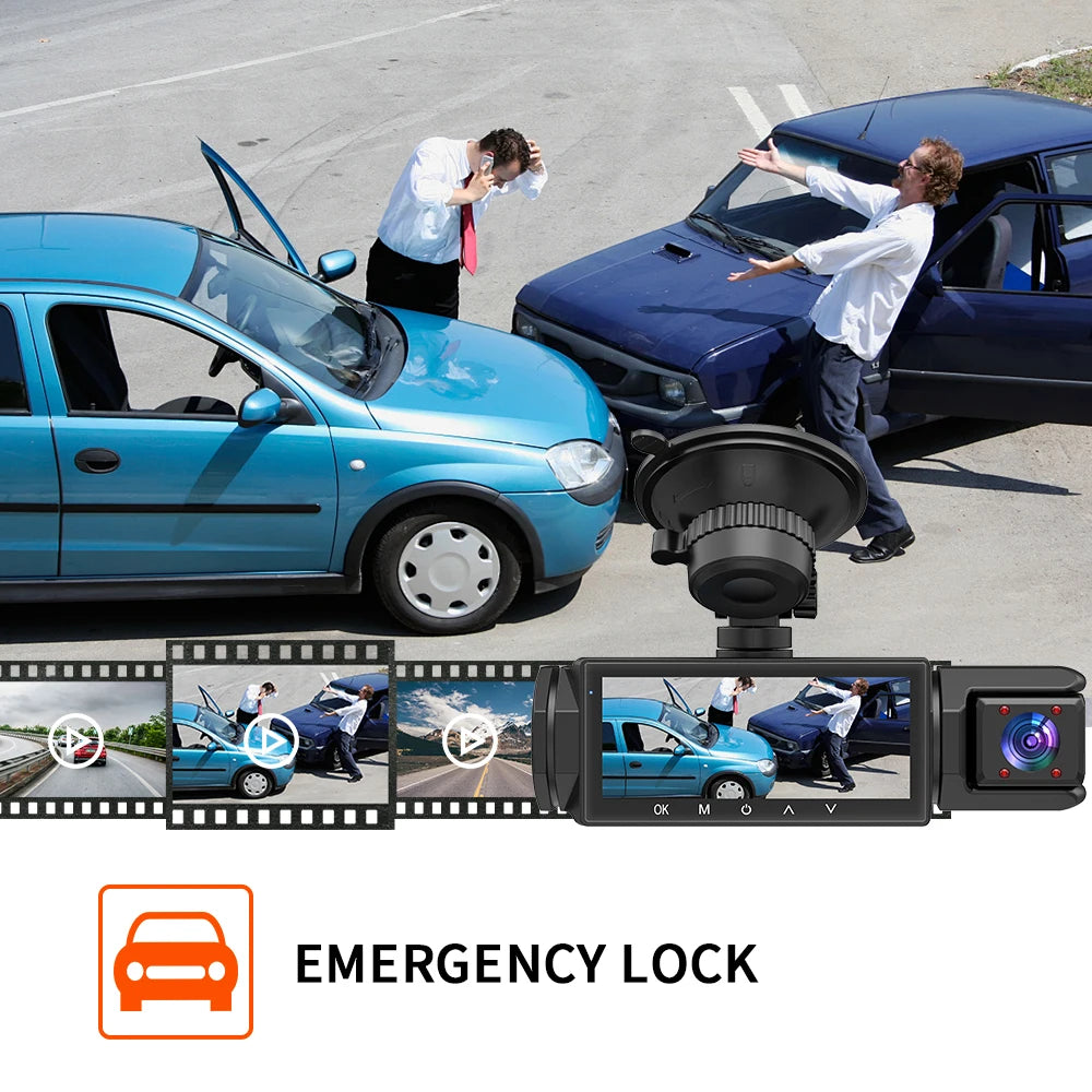 Dashcam 3 Canaux 1080P - Avant/Arrière/Intérieur