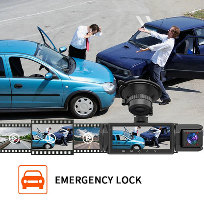 Dashcam 3 Canaux 1080P - Avant/Arrière/Intérieur