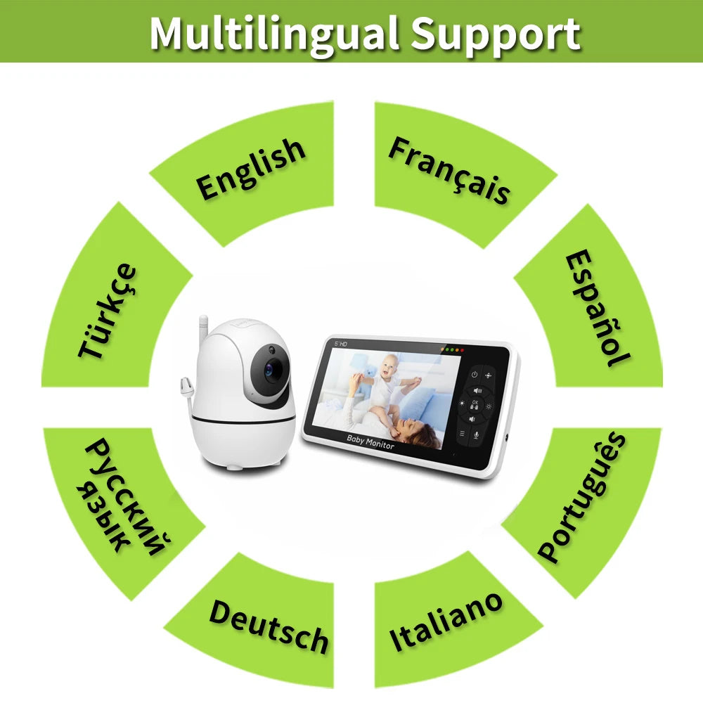 Moniteur Bébé 5" Batterie 22H - Zoom 4X Portée 300m