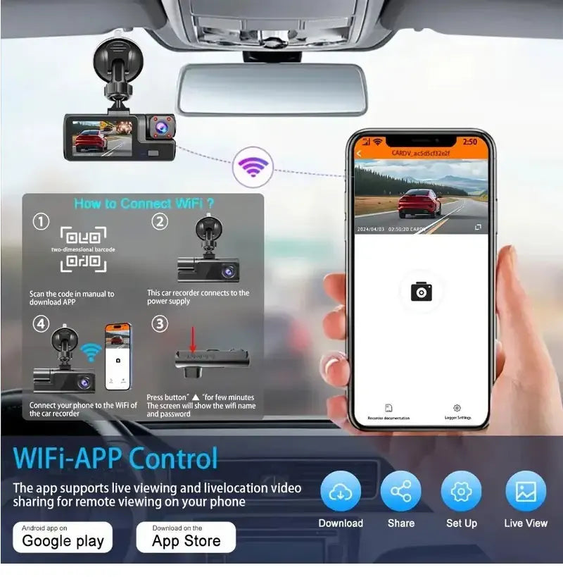 Mini Dashcam WiFi 3 Canaux - 1080P