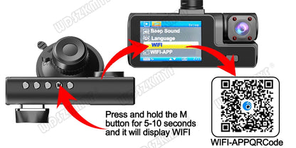 Dashcam 1080P WiFi - Vue Avant/Arrière