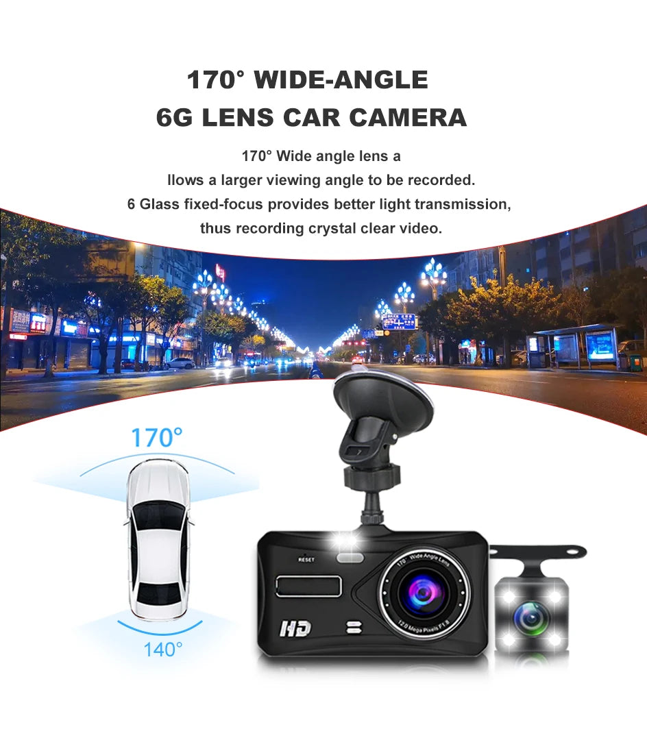 Pack dashcam 1080P caméra arrière câbles support fixation
