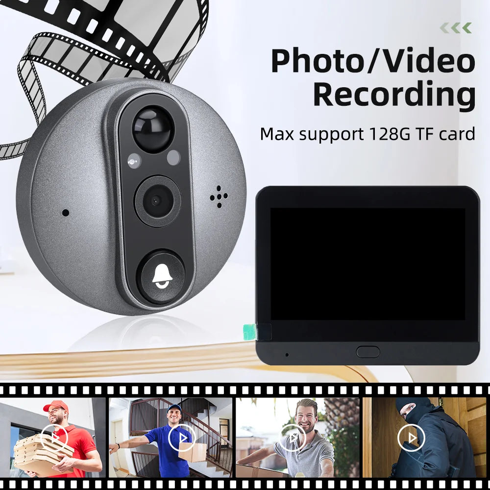 Caméra de sonnette LCD 4.3 pouces, caméra vidéo visuelle pour maison et extérieur, détecteur de porte numérique, WiFi 1080P 2.4G, sonnette électronique