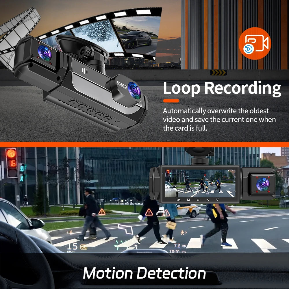 Dashcam 1080P installation trois caméras surveillance complète véhicule
