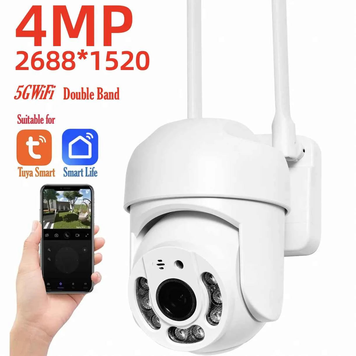 Caméra Extérieure PTZ Tuya WiFi 5G 4MP - IP66, Vision Nocturne, Détection Mouvement, Sans Fil