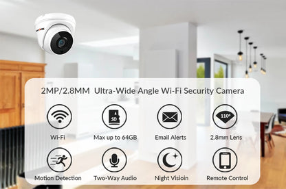 CamHi CamHipro-Caméra de surveillance intérieure IP WiFi HD 2.8mm, dispositif de sécurité domestique sans fil, avec audio bidirectionnel