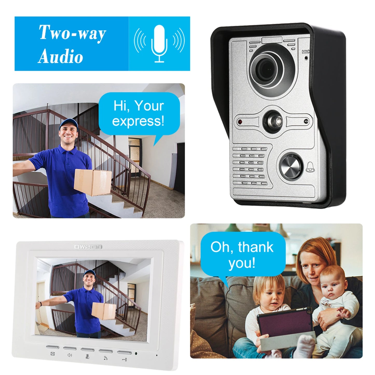 Caméra extérieure IR-CUT, sonnette vidéo filaire de 7 pouces, moniteur intérieur, interphone visuel, Audio bidirectionnel, déverrouillage à distance, visiophone