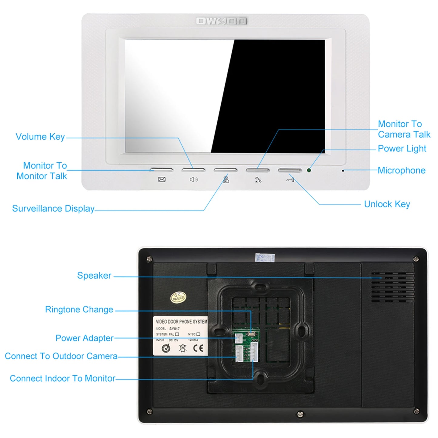 Caméra extérieure IR-CUT, sonnette vidéo filaire de 7 pouces, moniteur intérieur, interphone visuel, Audio bidirectionnel, déverrouillage à distance, visiophone
