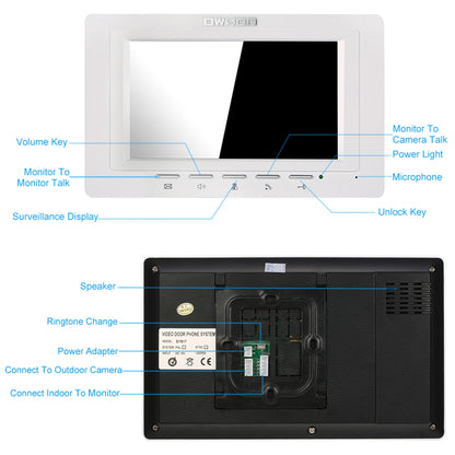 Caméra extérieure IR-CUT, sonnette vidéo filaire de 7 pouces, moniteur intérieur, interphone visuel, Audio bidirectionnel, déverrouillage à distance, visiophone