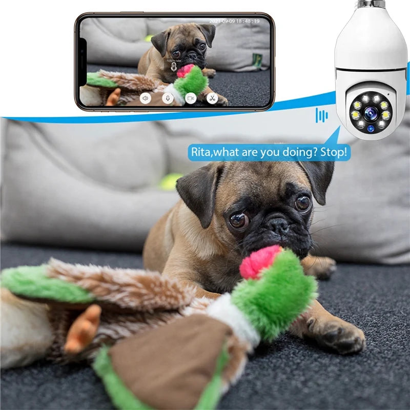 Caméra de surveillance vidéo intérieure, moniteur pour bébé, protection de la sécurité domestique, couleur intégrale, vision nocturne, suivi automatique, Wi-Fi, forme d'ampoule