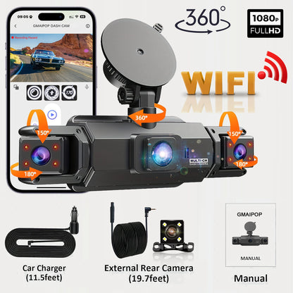 Dashcam 4 Canaux WiFi 1080P - Kit Câblage