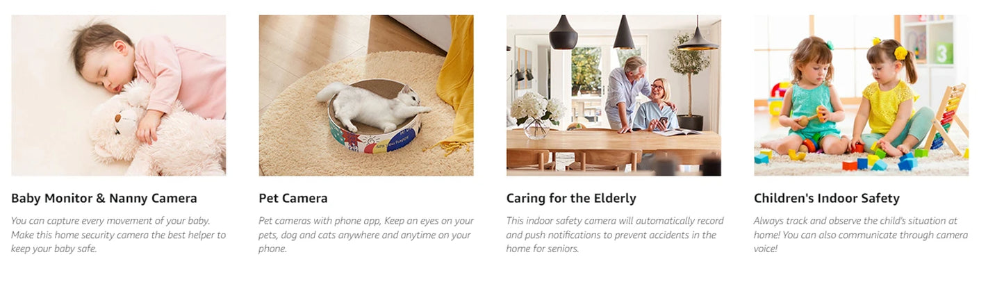 AMOROM 2K caméra intérieure 5/2.4G Wi-Fi maison Vision nocturne caméra de sécurité caméra rotative à 360 degrés AI détection de mouvement caméra IP