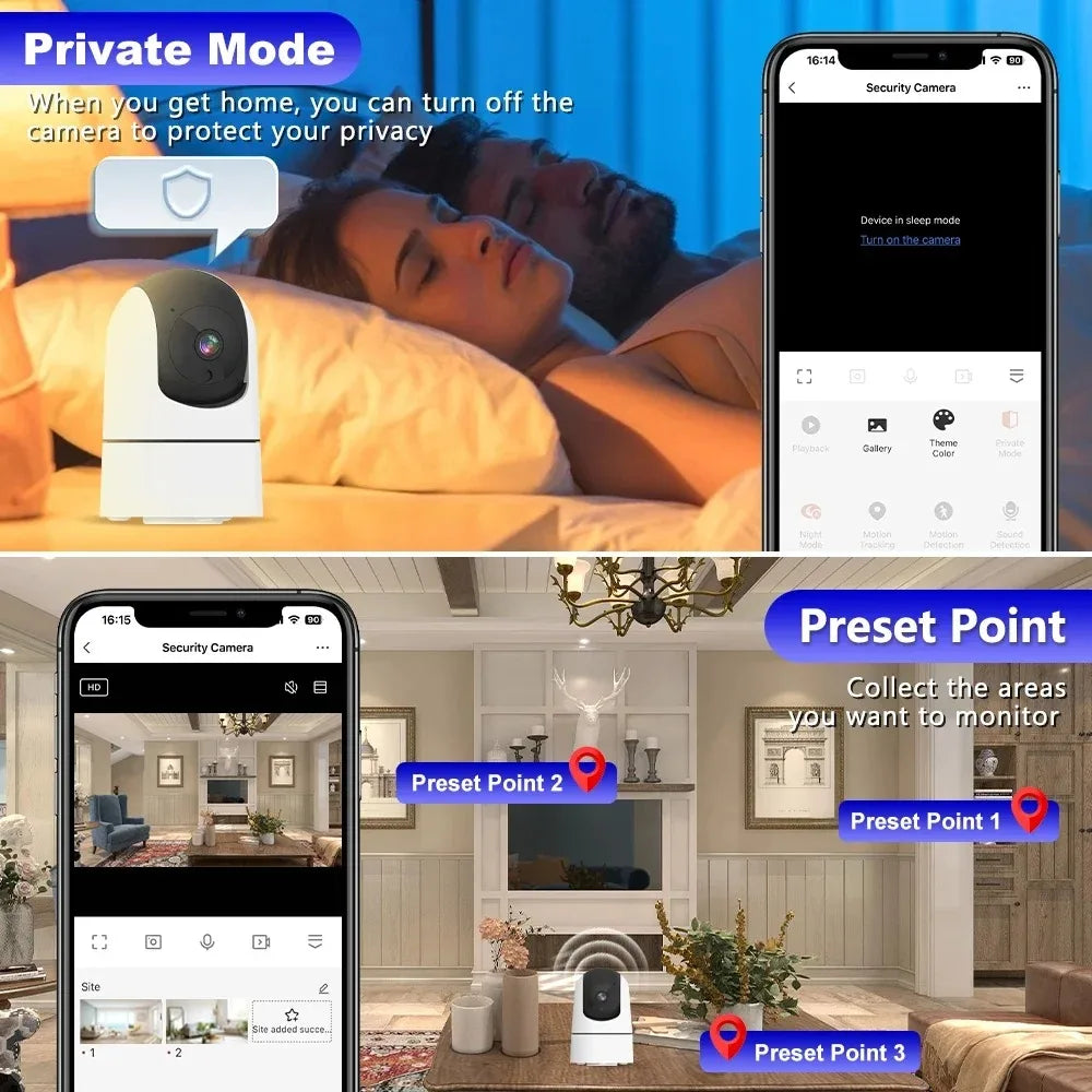 Caméra de sécurité intérieure ANSVICAM Tuya 6MP HD 5G WiFi avec zoom 6x, moniteur pour bébé, vision nocturne, détection automatique de mouvement, audio bidirectionnel