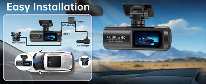 Infographie dashcam 4K double caméra GPS WiFi angle 150 degrés
