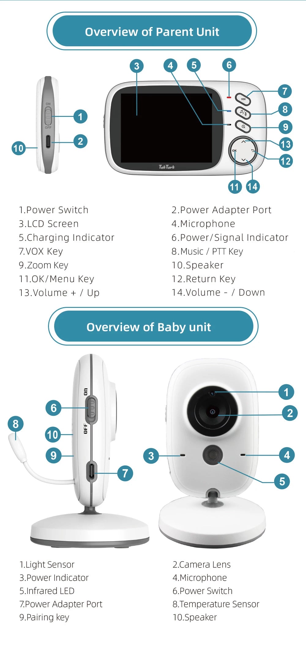 Moniteur Bébé 3.2" - Berceuses Vision Nocturne