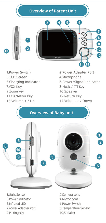 Moniteur Bébé 3.2" - Berceuses Vision Nocturne